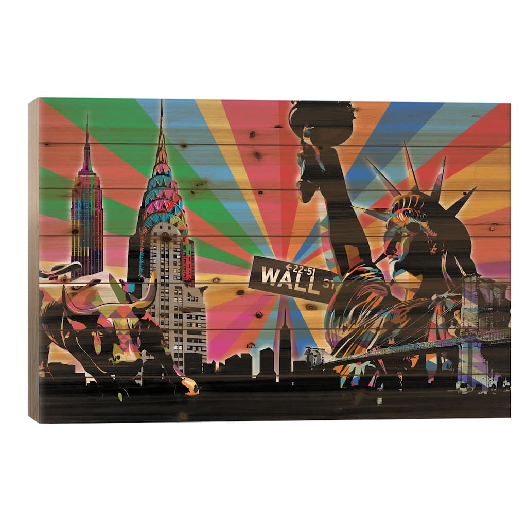 New York City Psychedelic Pop Print On Wood by 5by5collective - Multi-Color