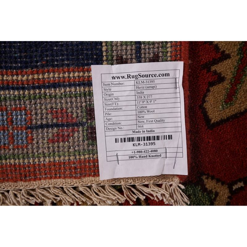 Orange Heriz Serapi Indian Area Rug Handmade Wool Carpet - 9'1"x 11'9"