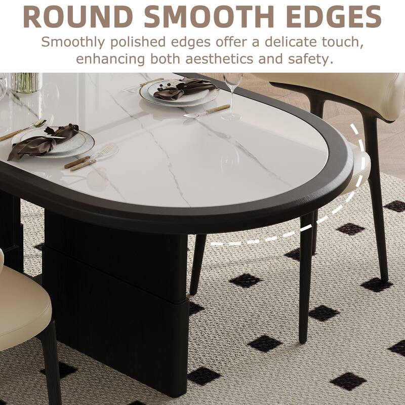 63-95" Extendable Modern Dining Table for 6-10, White Glossy Sintered Stone Tabletop