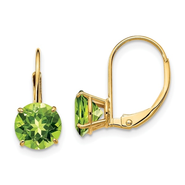 14K Yellow Gold 7mm Peridot Leverback Earrings by Versil. Opens flyout.
