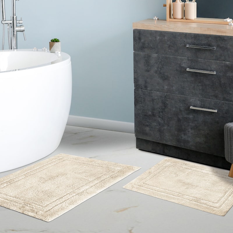 Superior Cotton Solid Non-slip Backing 2-Piece Bath Rug Set
