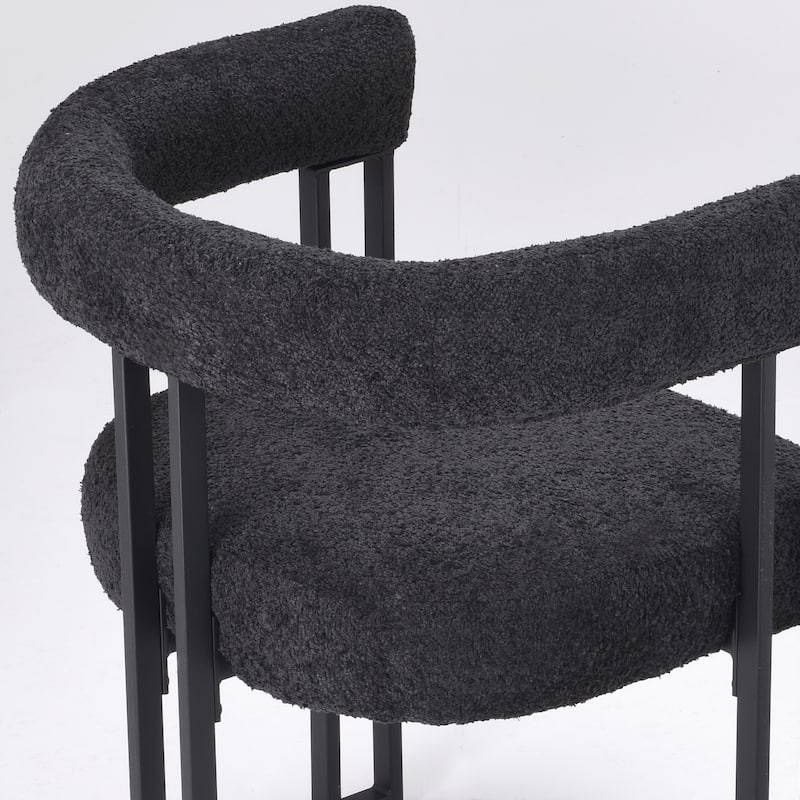 Set of 2 Upholstered Dining Arm Chairs, Bouclé Fabric Accent Chairs with Metal Frame, with Cushioned Seat & Back