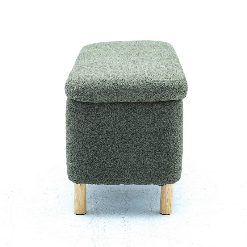 Boucle Storage Ottoman, Faux Fur Ottoman Bench with Storage Sherpa