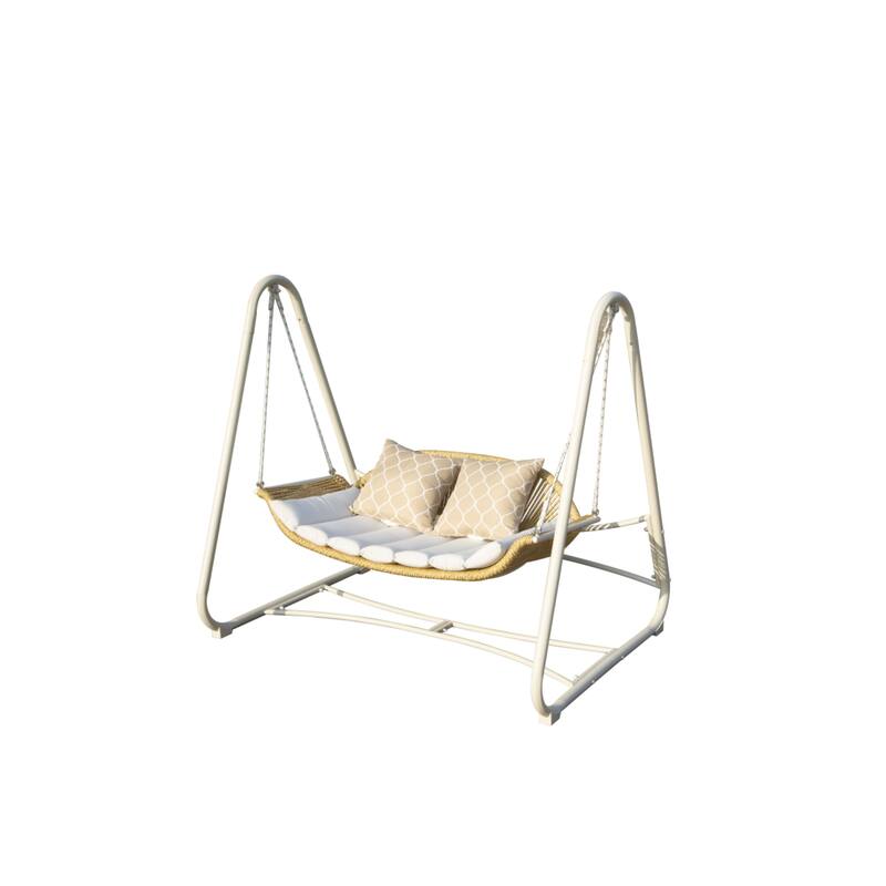 Christopher Knight Home - Aria 2-Seat Rattan Patio Porch Swing with Cushions and Pillow - White