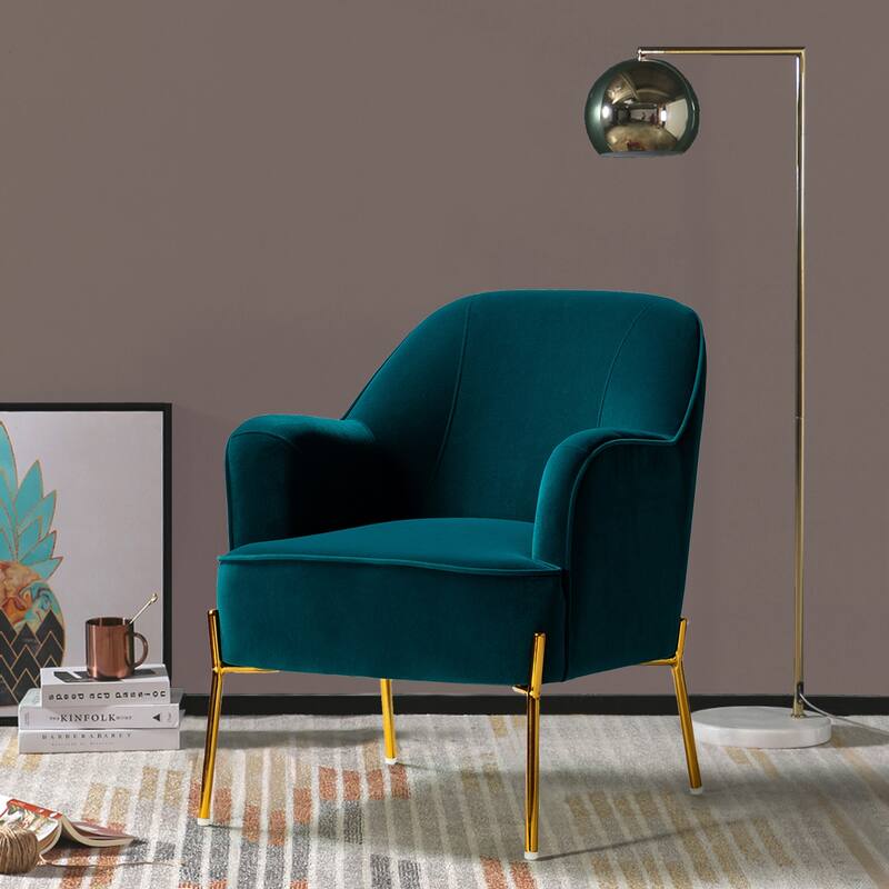 Barbara Modern Velvet Accent Chair for Bedroom with Metal Legs by HULALA HOME - Teal