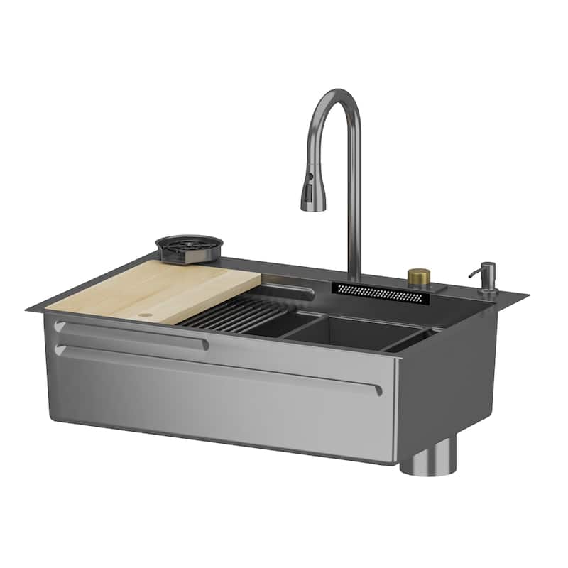 All-in-One Stainless Steel 33.2 in. Bowl Kitchen Workstation Sink
