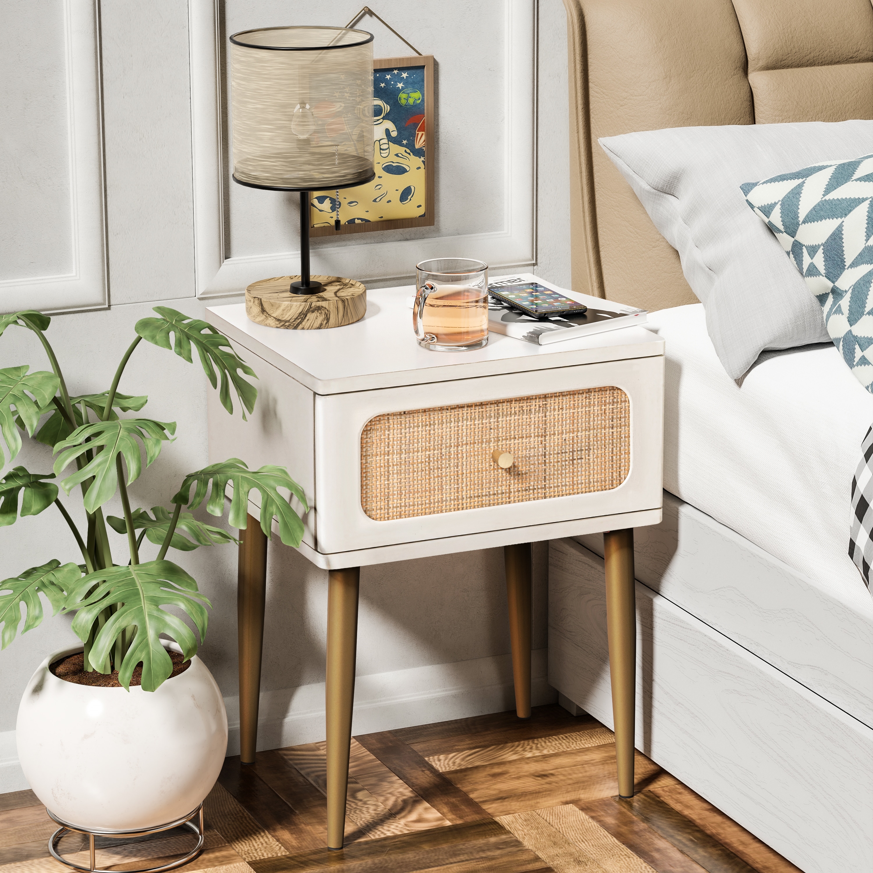 White boho store bedside table