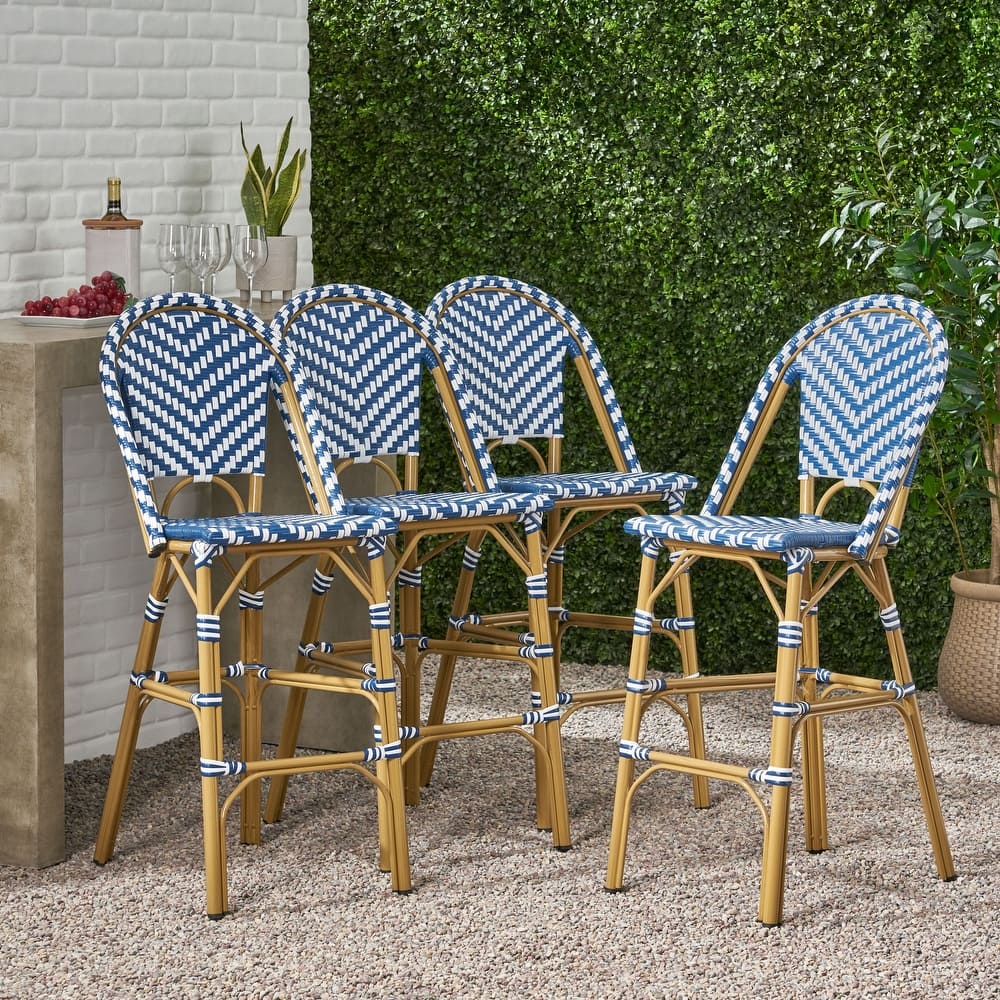Kinner Outdoor Aluminum French Barstools (Set of 4) by Christopher Knight Home - 18.00" L x 23.75" W x 46.00" H