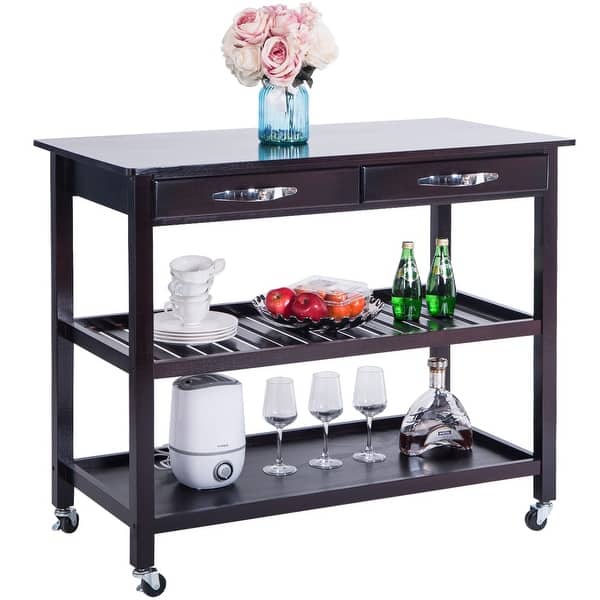 Shop Kitchen Island Cart With Wheels Drawers Espresso Free