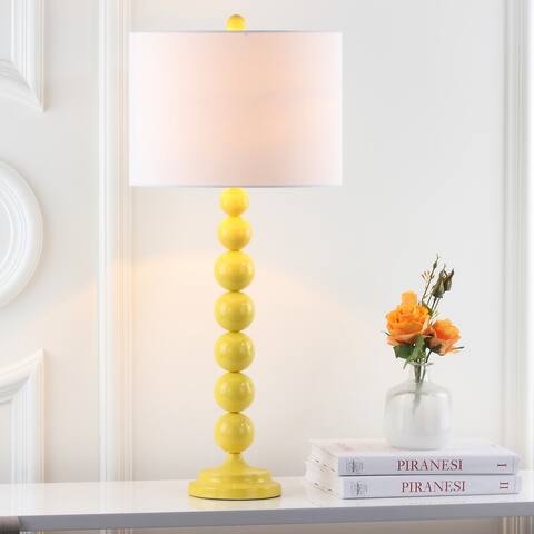 SAFAVIEH Lighting 31-inch Jenna Stacked Ball Yellow Table Lamp (Set of 2) - 14"x14"x31.5"