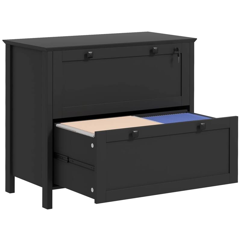 2 Drawer File Cabinet with Lock, Lateral Filing Cabinet with Keys and Adjustable Hanging Bar for Letter - Black