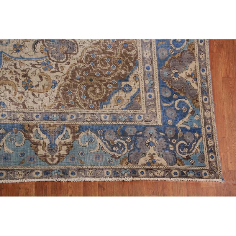 Geometric Tabriz Persian Area Rug Handmade Bedroom Wool Carpet - 9'8"x 13'1"