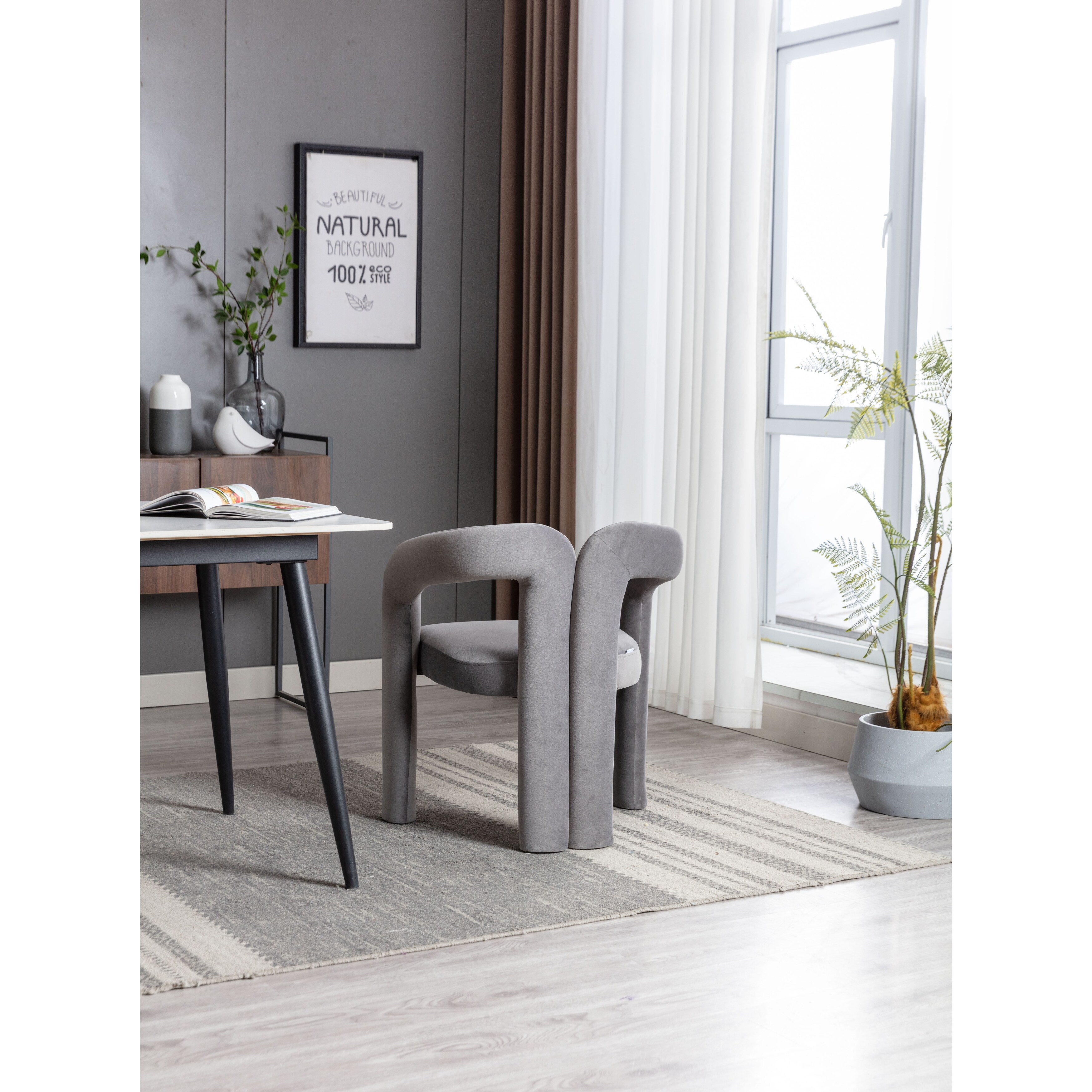 Modern Fabric Upholstered Accent Dining Chair Barrel Side Chairs