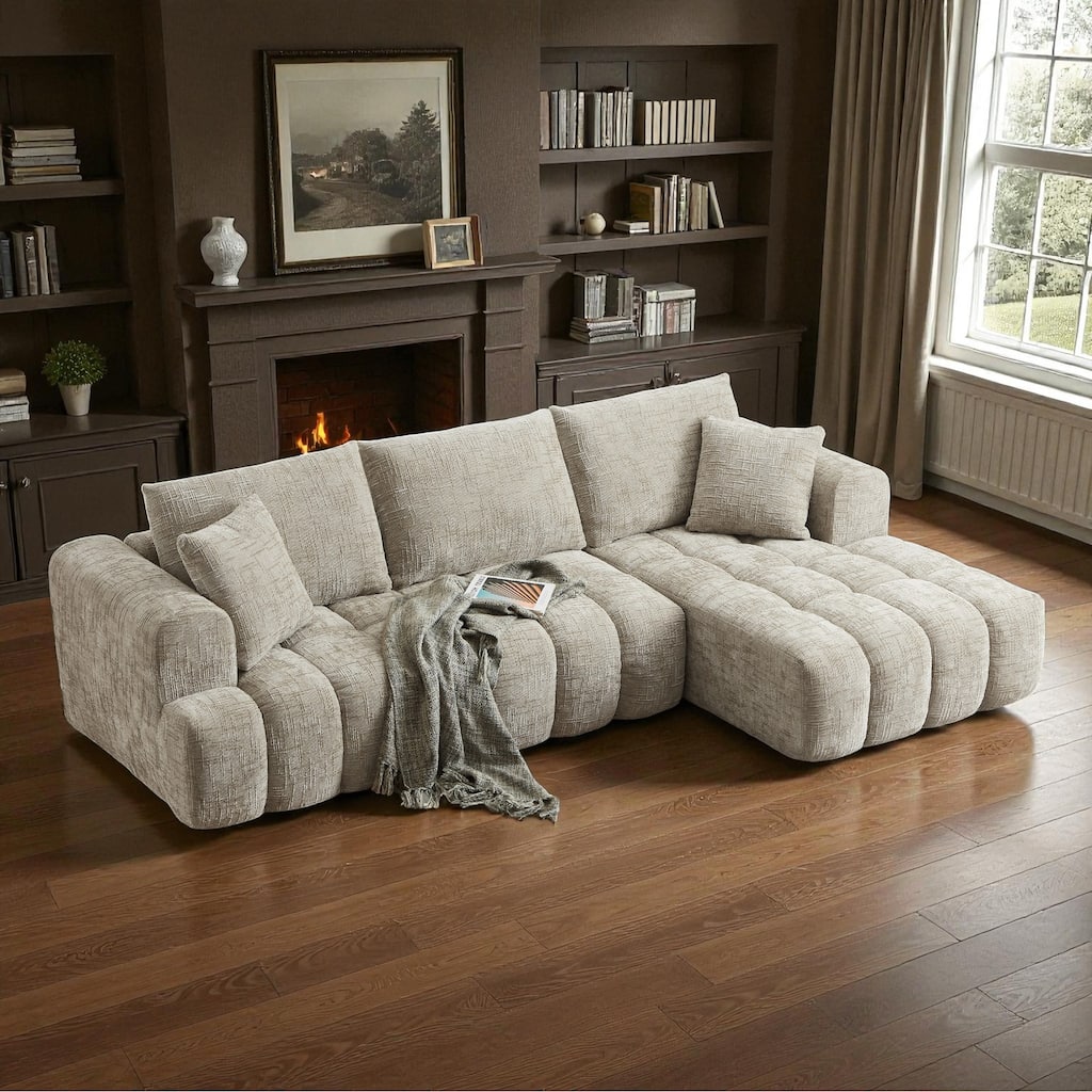 108" Oversized Chenille L-Shape Sectional Sofa Minimalist Tufted Comfy Sleeper Couch No Assembly Required for Home