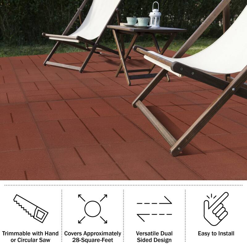 Pure Garden Rubber Deck Tiles 8-Pack - 28SQFT Outdoor Flooring Pavers