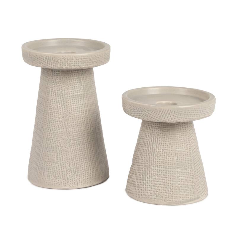 Stoneware Pillar & Taper Candle Holders, Set of 2 - Grey