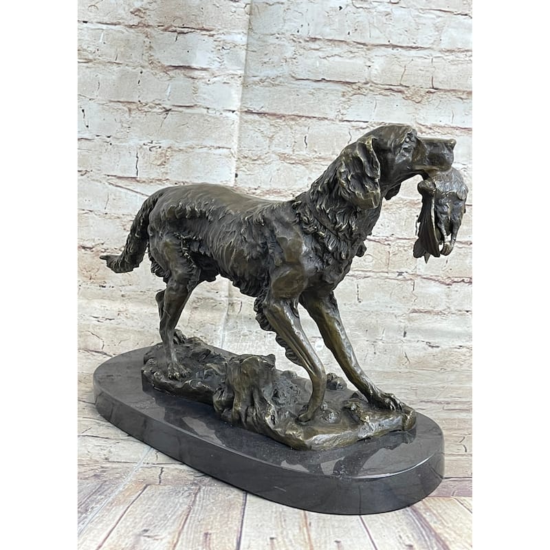 Labrador Retriever With Bird Duck In Mouth Bronze Statue Sculpture Hunting Decor Marble Base