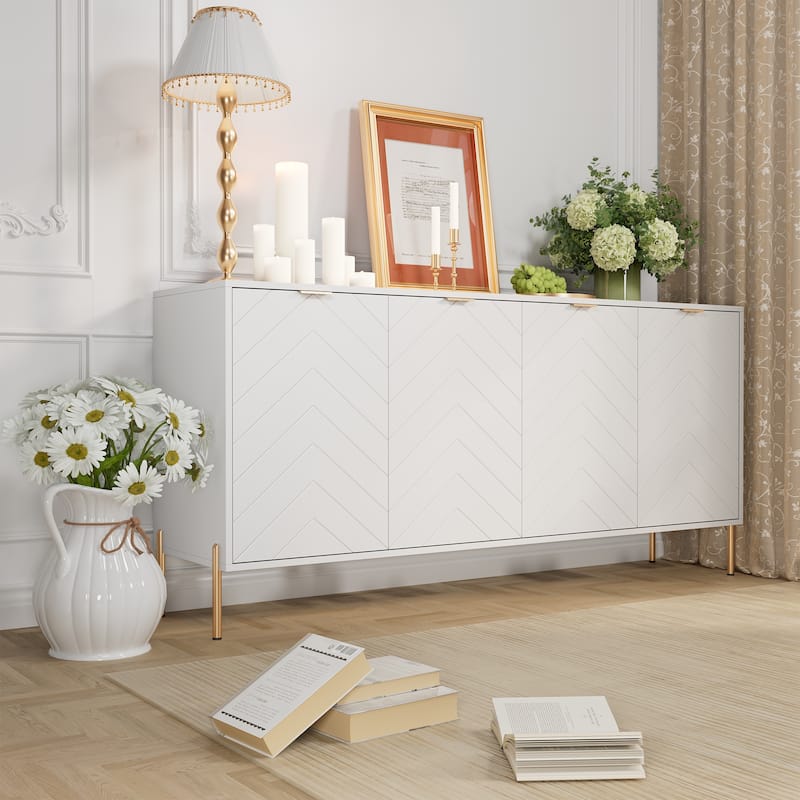 Clihome Modern 4-Door Buffets Sideboards - White