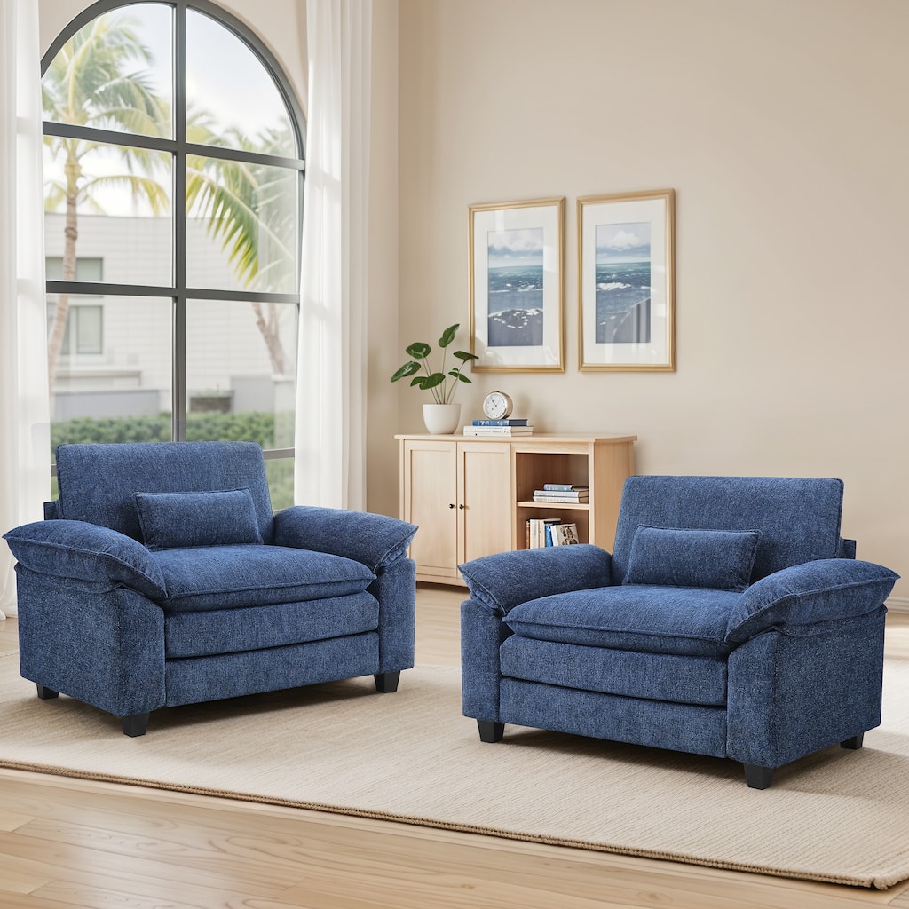 The Modern Reading Chair With Arms Pillows, Upholstered Armchair Accent chair Set of 2 - 52"W X 54.6"D X 34.6"H