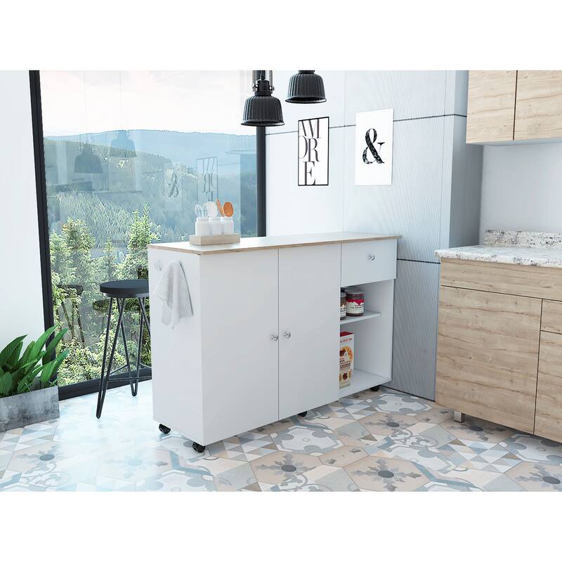 Kitchen Island Cart for Kitchen, Dining Room,White / Light Oak