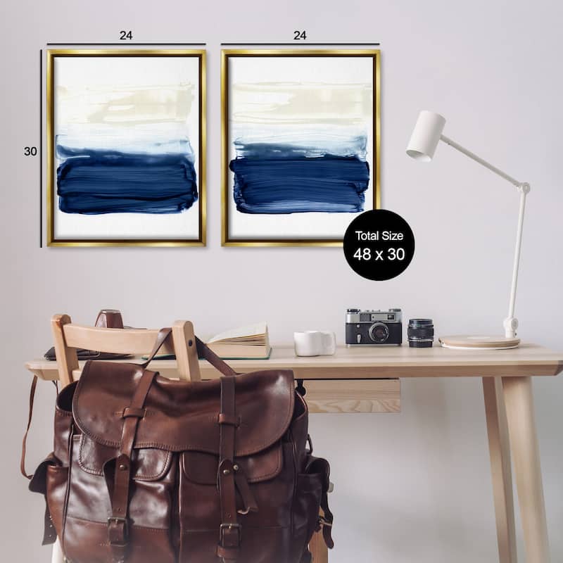 Stupell Coastal Brushstrokes Abstract Beach Framed Floater Canvas Wall Art Design by Victoria Barnes (Set of 2)