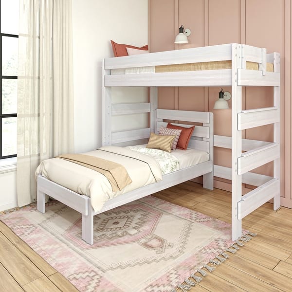 slide 2 of 14, Max and Lily Farmhouse Twin over Twin L-Shaped Bunk Bed White Wash