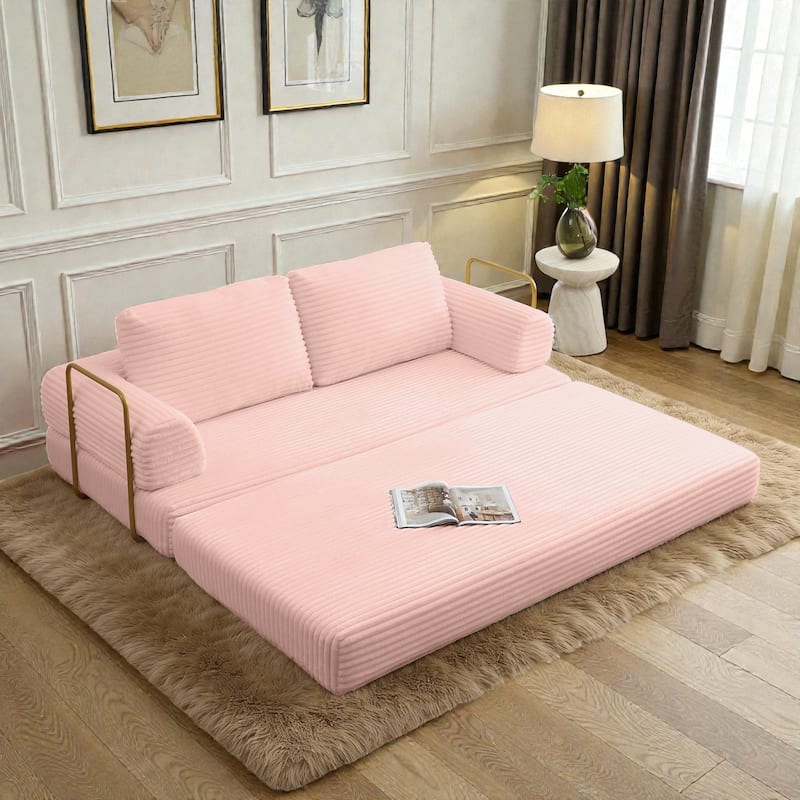 Convertible Sofa Bed Futon, Corduroy Folding Floor Couch with Pillows, Boneless Sleeper Mattress for Living Room