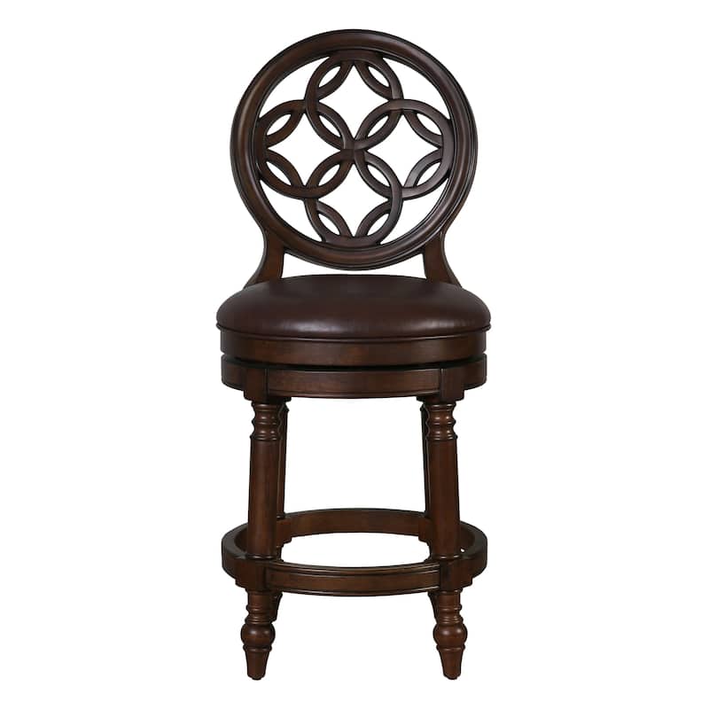 Tiffany Wood Bar Stool with Back and Swivel Upholstered Seat - Rich Walnut/Dark Brown Seat - Counter Height