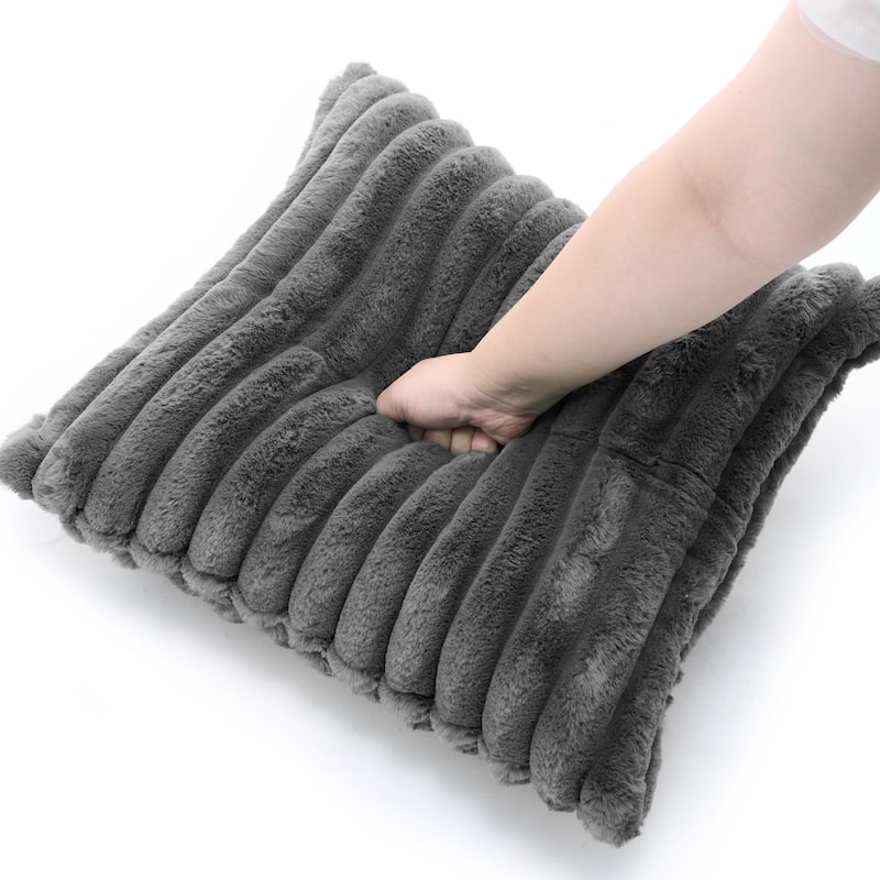 Modern Stripe Faux Fur Square Throw Pillows (Set of 2)