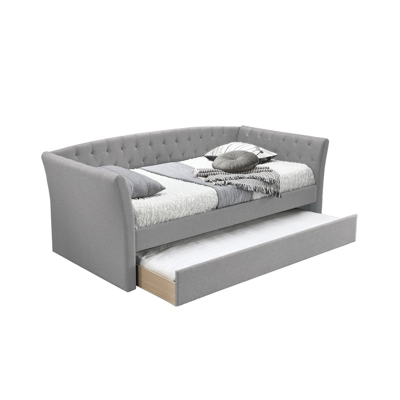 Burlap Upholstered Day Bed With Trundle