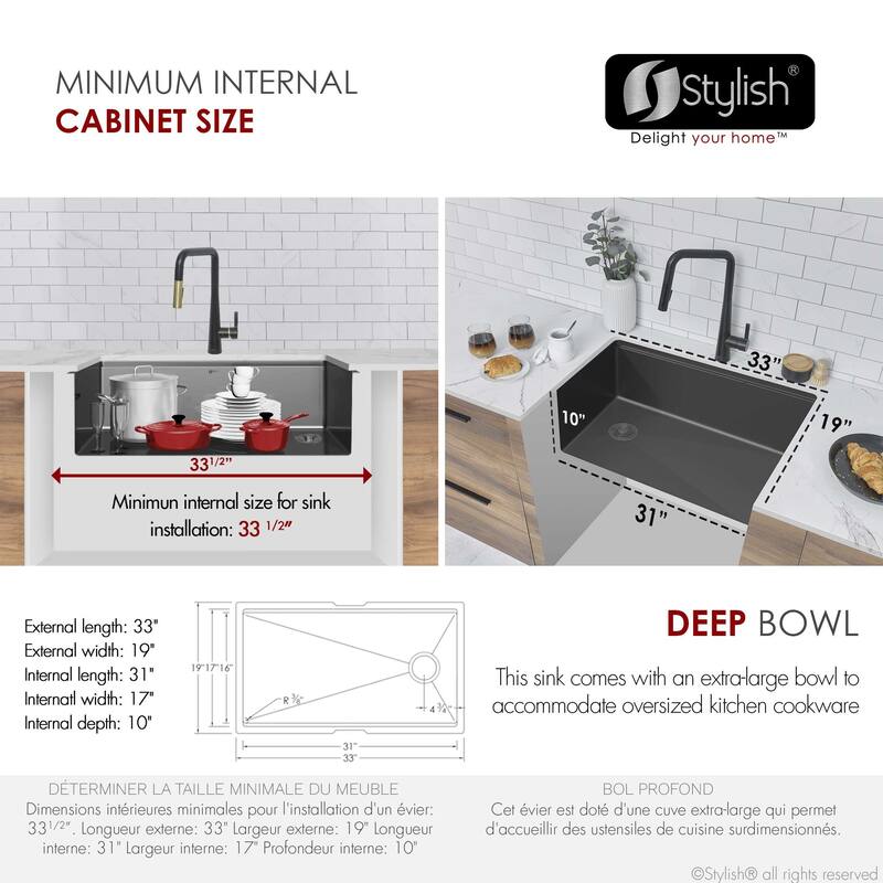 Undermount 33" Workstation Single-Bowl Stainless Steel Kitchen Sink