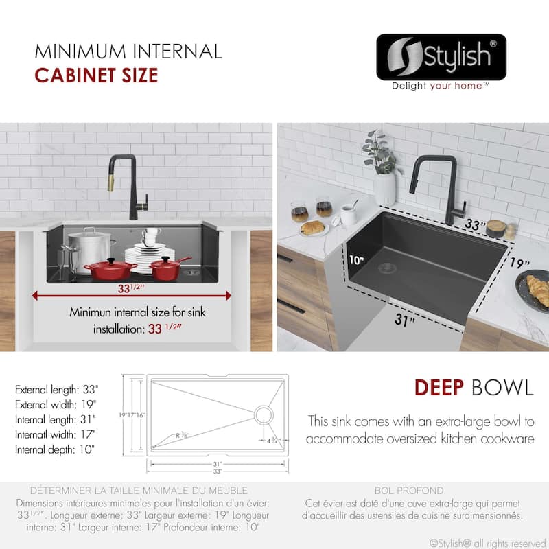 Versa33 Undermount 33" Single Bowl Stainless Steel Kitchen Sink - 33" x 19" x 10"