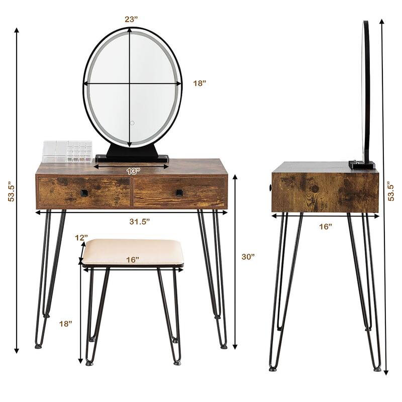 Vanity Set Makeup Dressing Table with Round Lighted Mirror