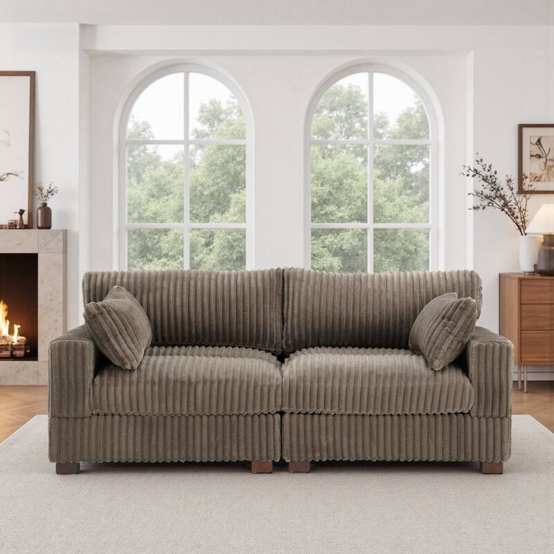 Plush Corduroy Upholstered Modular Sectional Sofa with Pillows