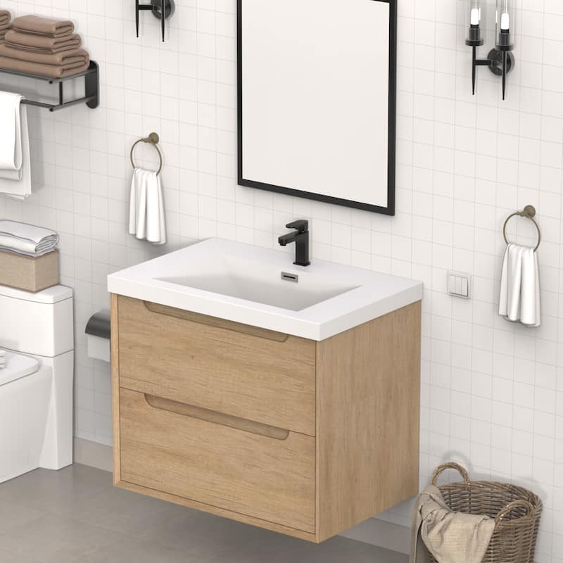 30" in. W x 26" in. D Modern Rectangular Integrated Resin Bathroom Sink Vanity Top One-Piece Design