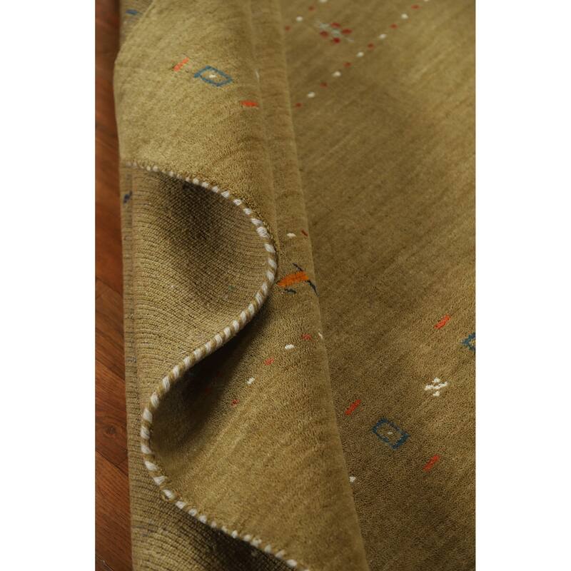 Green Tribal Gabbeh Indian Area Rug Hand-Knotted Oriental Wool Carpet - 5'0" x 7'9"