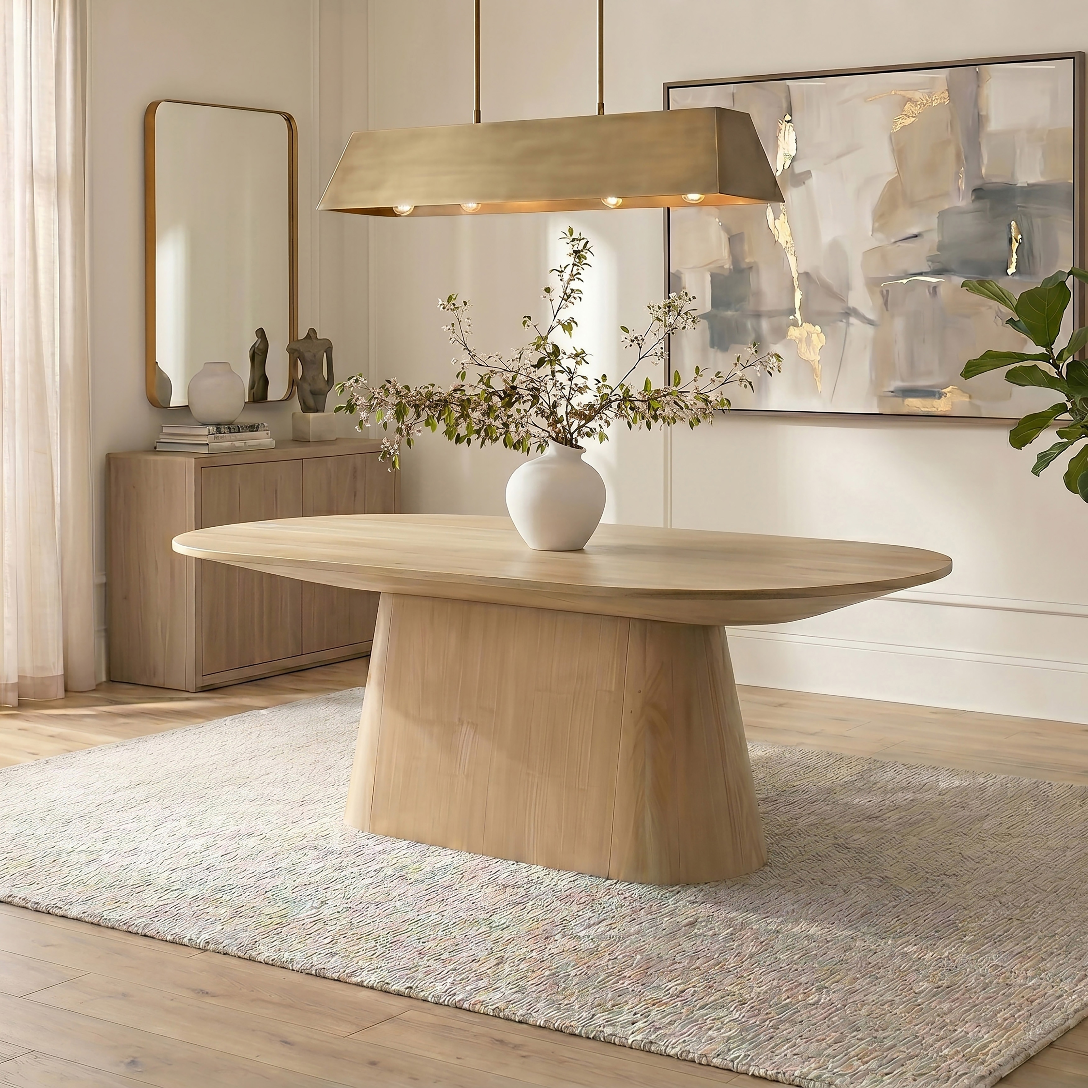 Furniture of America Vitten Modern Wood 88-inch Oval Dining Table with Tapered Pedestal Base