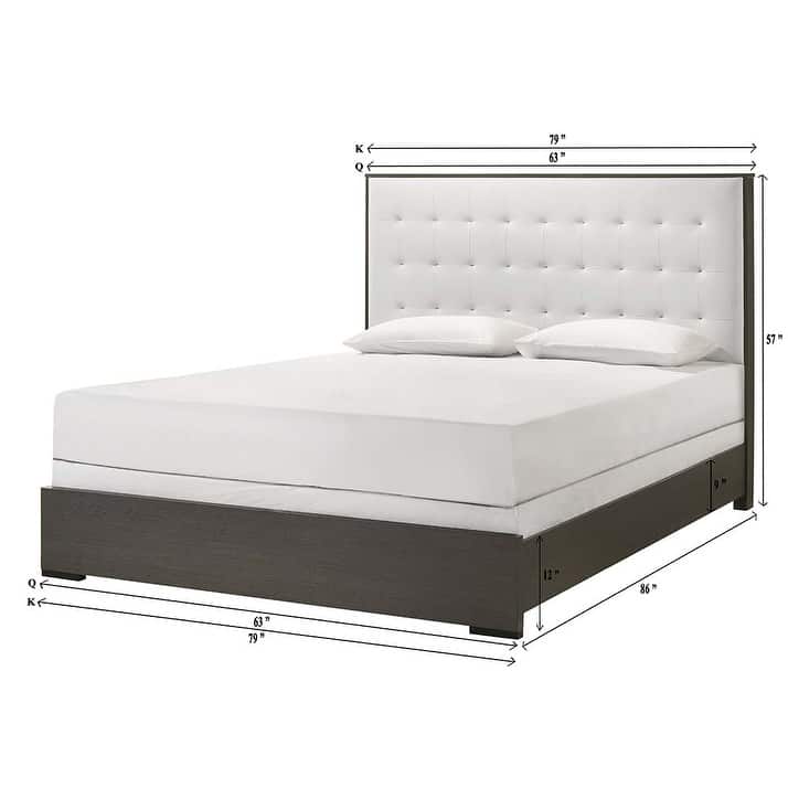 Newell Gray White Upholstered Tufted Panel Bed
