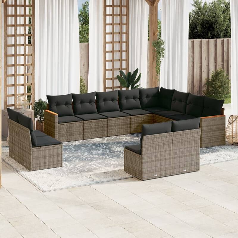 vidaXL Patio Sofa Set with Cushions Outdoor Conversation Furniture Poly Rattan - 24.4 x 24.4 x 27.2 in - Gray without table