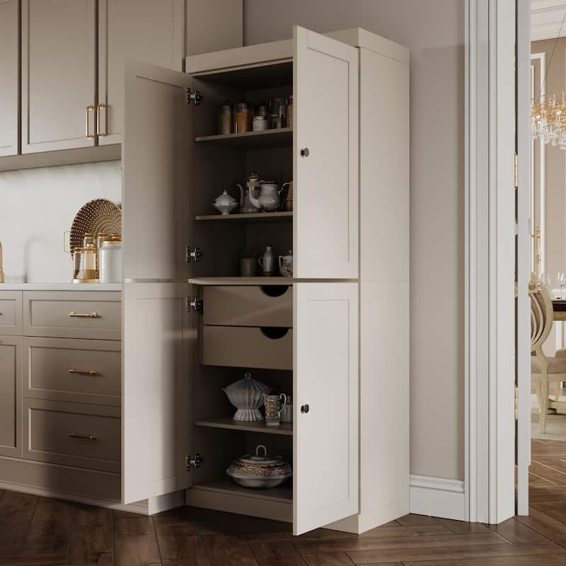 Palace Imports 100% Solid Wood 32" Pantry Cabinet with Shaker Doors, 2-Drawers and Adjustable Shelves - Beige