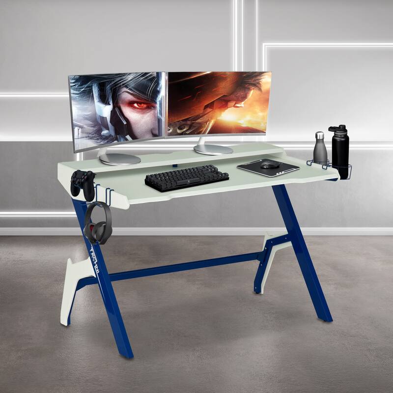 Sport Ergonomic Computer Gaming Desk Workstation with Cupholder & Headphone Hook, Red