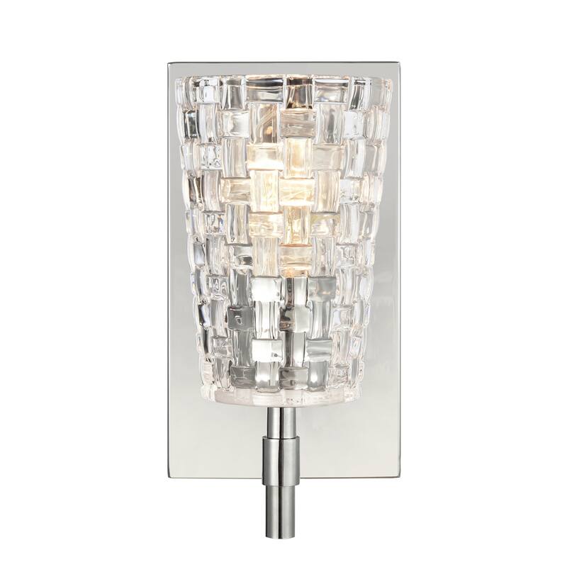 1-Light Vanity Light with Woven Pattern Glass Shades - 9" - Polished Nickel Finish