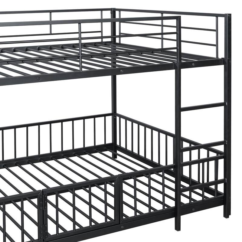 Twin over Twin / Full over Full Size Metal Bunk Bed with Slide and Ladder, Kids Bed Frame with Guardrails and Small Gate
