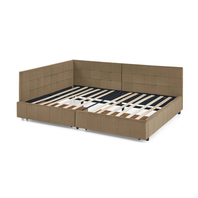 Full Size Upholstered Daybed Platform Tufted Bed Frame with Comfortable Backrest and 2 Drawers