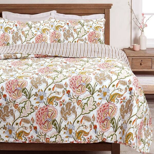 Cozy Line Breezy Floral 3 Piece Reversible Cotton Quilt Bedding Set