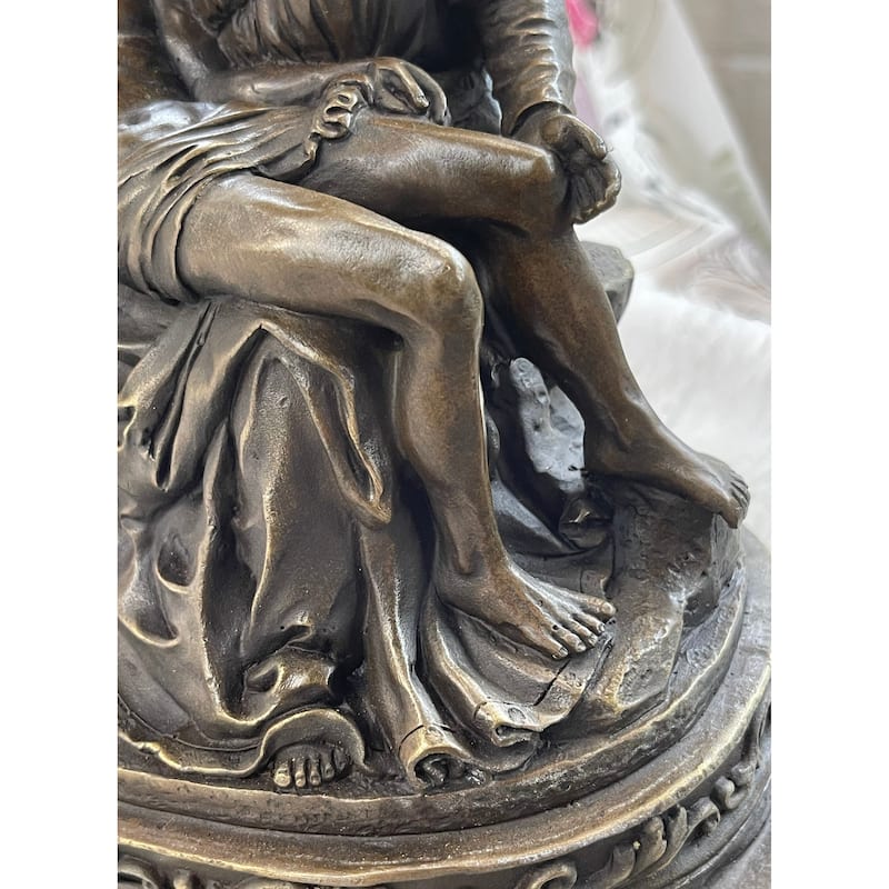 La Pieta By Michelangelo Bronze Sculpture Statue Miniature Replica On Marble Base