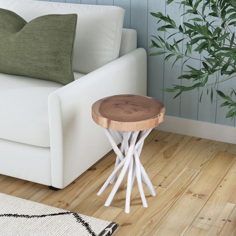 Solid Wood Cross-Cut Accent Table With Branch Base by East at Main - Small - White