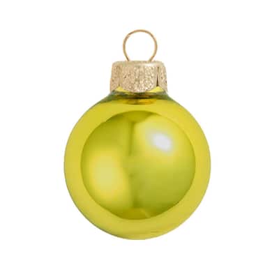 Small Shiny Finish Glass Christmas Ball Ornaments - 2" (50mm) - Soft Yellow - 28ct
