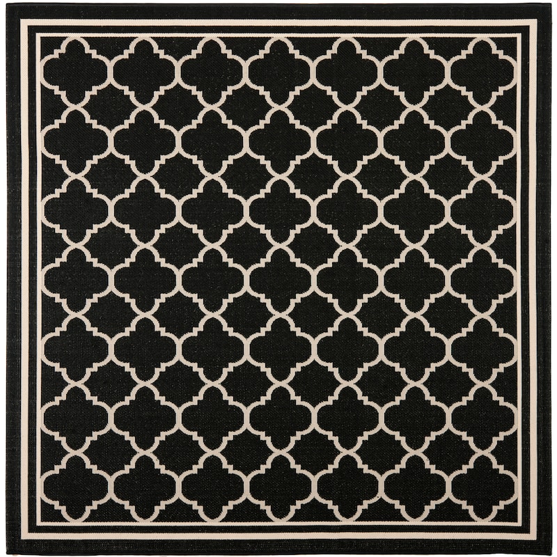 SAFAVIEH Courtyard Kristelle Indoor/ Outdoor Waterproof Patio Backyard Rug - 5'3" Square - Black/Beige