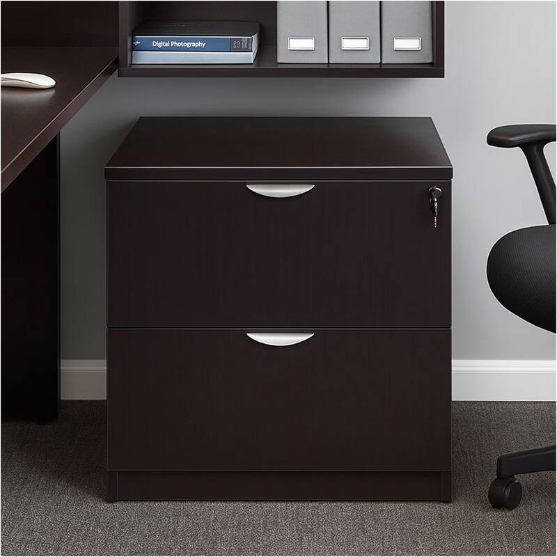 Tia Lateral File Cabinet, 31 Inch, 2 Drawers w Lock, Mocha Brown Wood